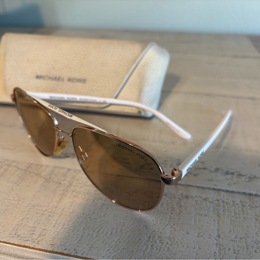 Michael Kors Gold Aviator Sunglasses with White Temples
